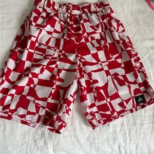 Adidas Men's Red and White Graphic Shorts